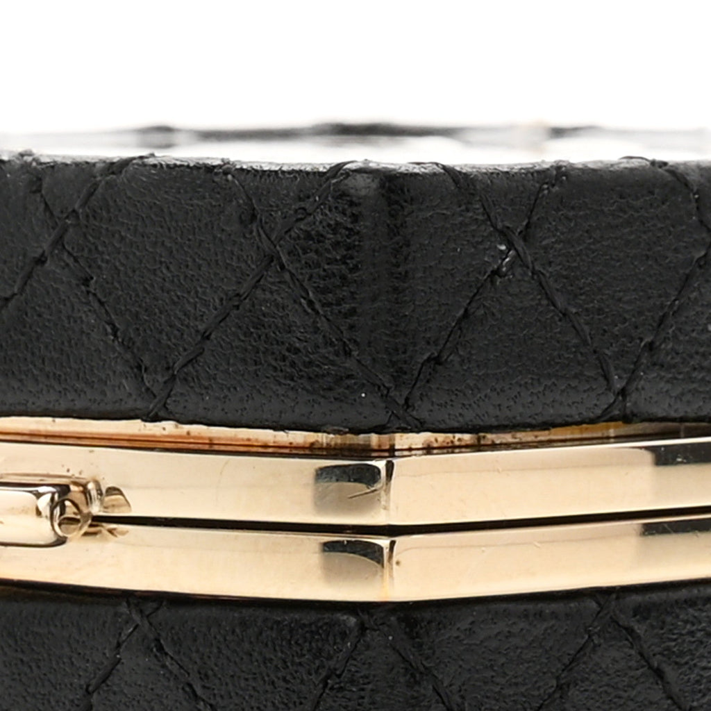 Lambskin Quilted Small Beauty Box Clutch With Chain Black