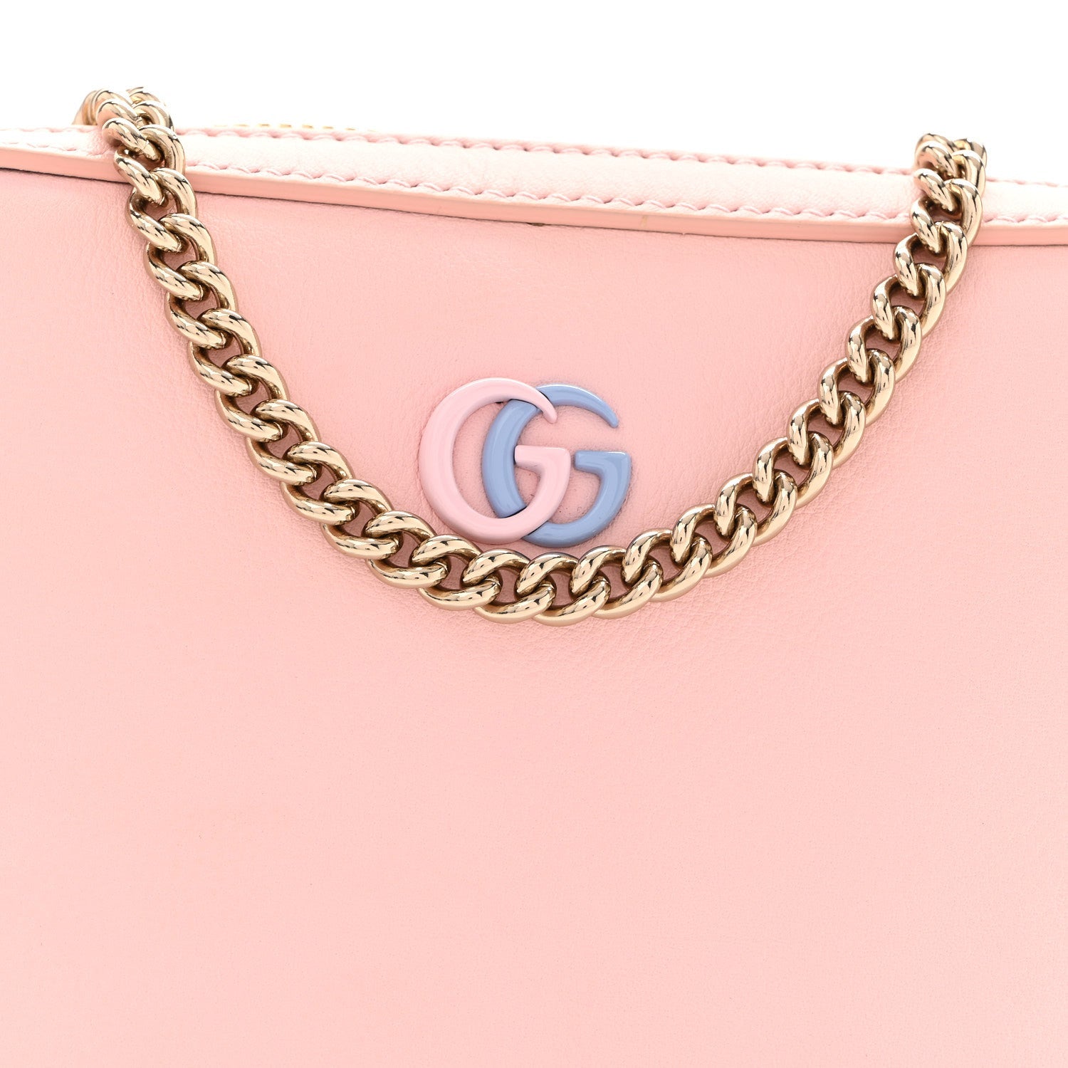Dollar Calfskin Enamel Monochrome Super Mini GG Marmont Chain Shoulder Bag Light Pink Blue