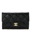 Caviar Quilted Flap Card Holder Wallet Black