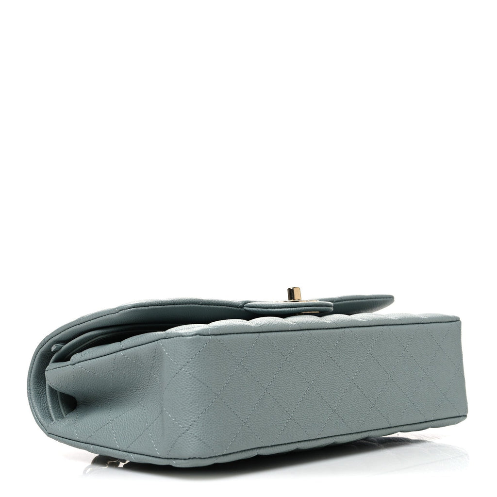 Caviar Quilted Medium Double Flap Light Green