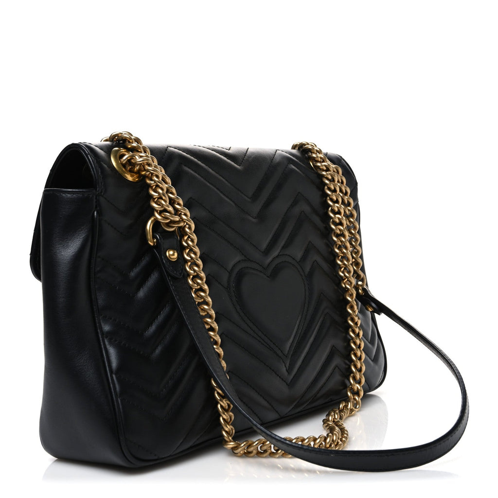 Calfskin Matelasse Medium GG Marmont Shoulder Bag Black Black