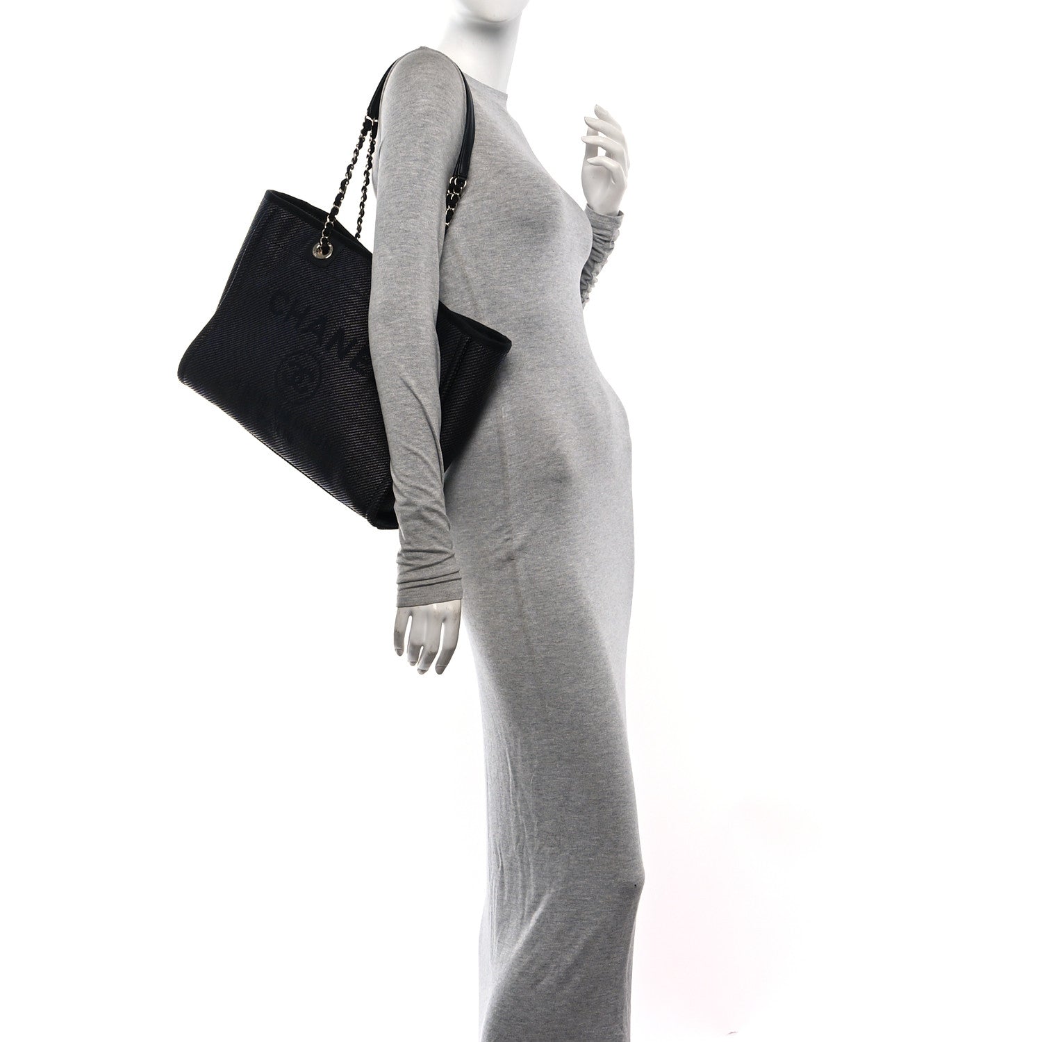 Mixed Fibers Calfskin Small Deauville Tote Black