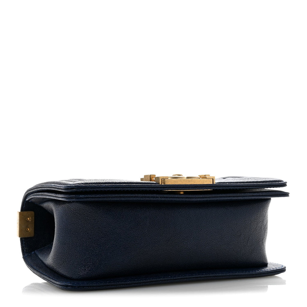 Caviar Quilted Small Boy Flap Navy