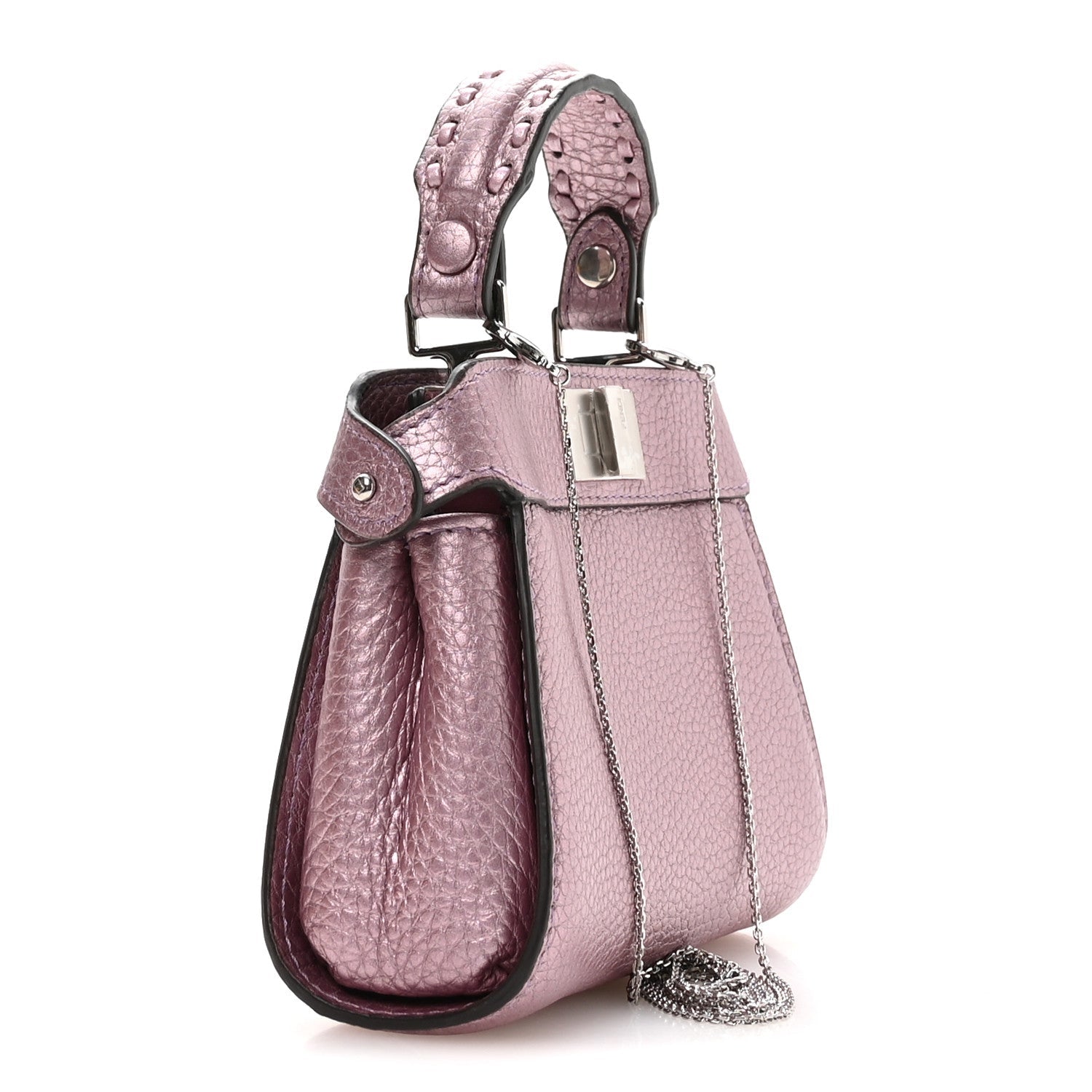 Metallic Cuoio Romano Selleria Nano Peekaboo Satchel Purple