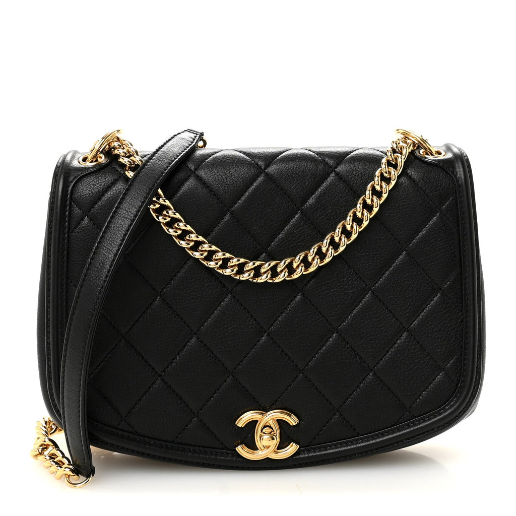 Calfskin Quilted Small Underline Flap Black