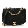 Calfskin Quilted Small Underline Flap Black