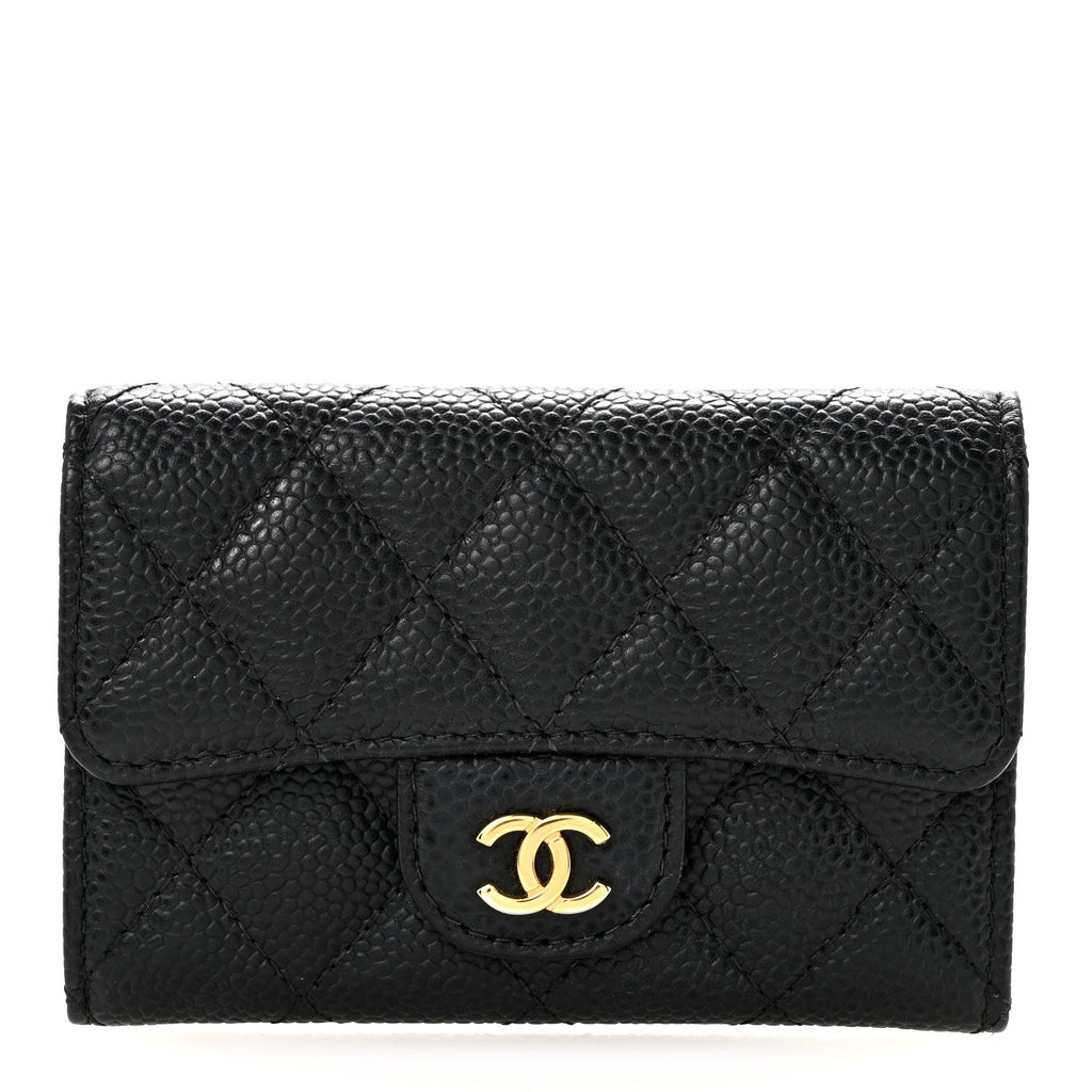Caviar Quilted Flap Card Holder Black