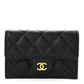 Caviar Quilted Flap Card Holder Black