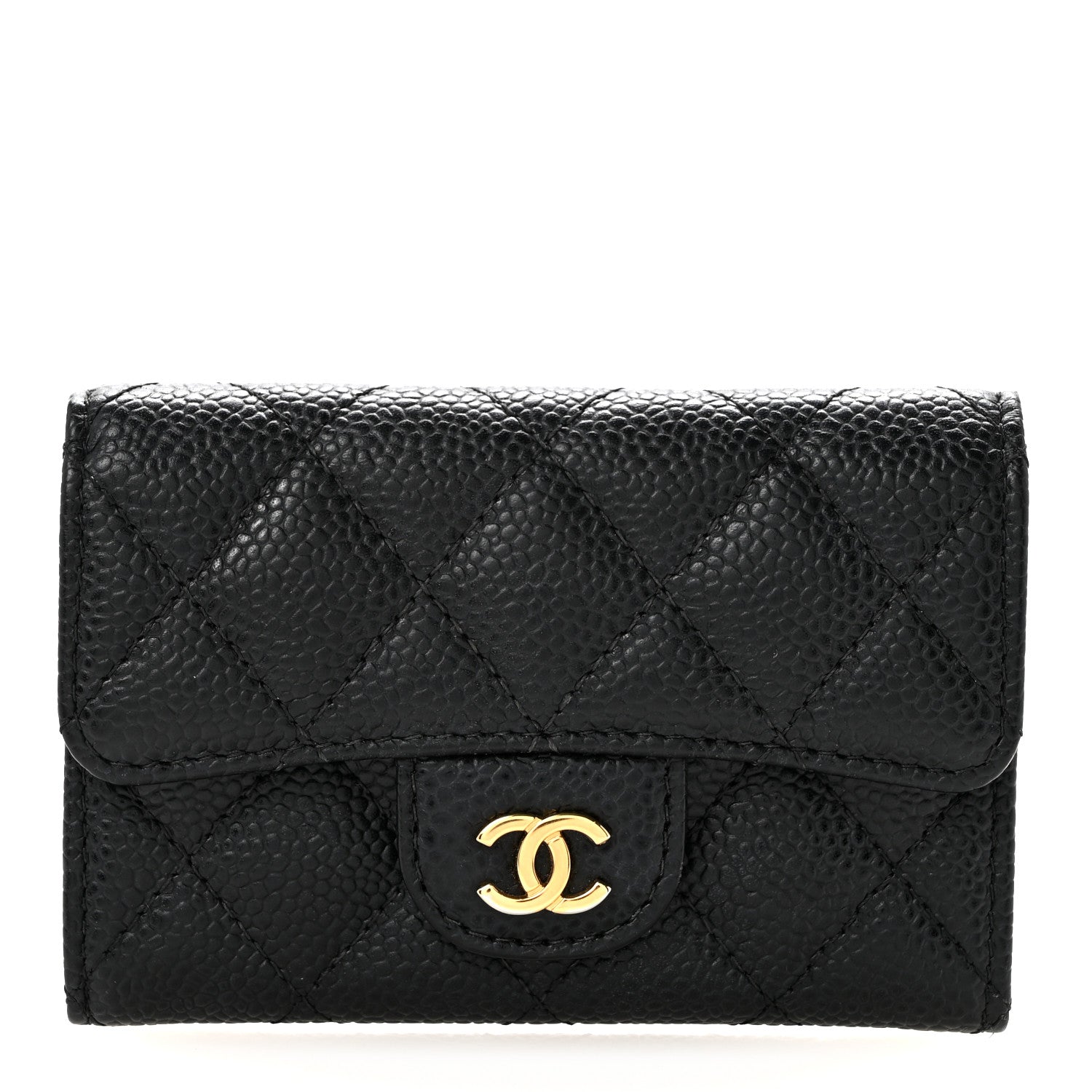 Caviar Quilted Flap Card Holder Black