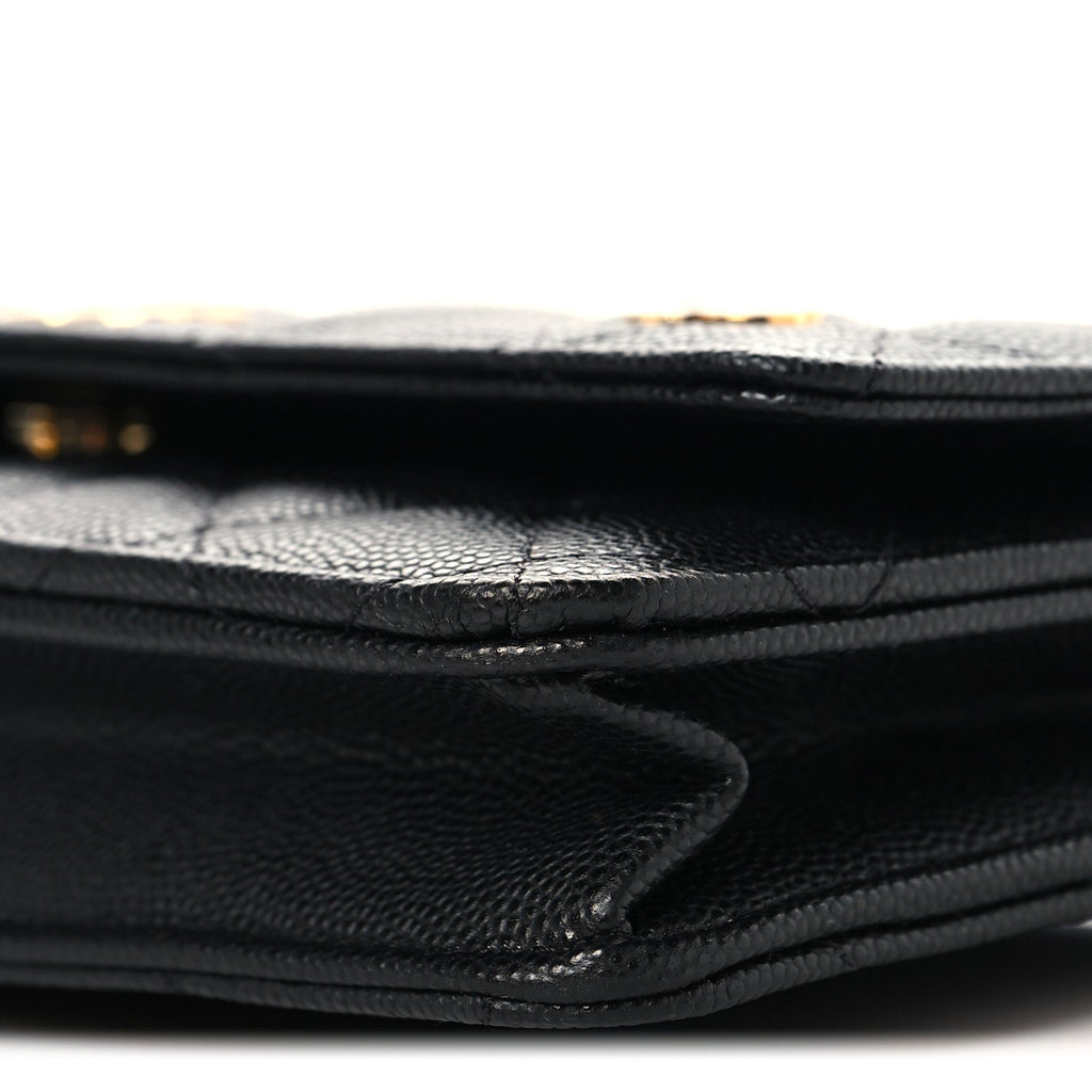 Caviar Quilted Enamel Coco Casino Wallet On Chain WOC Black