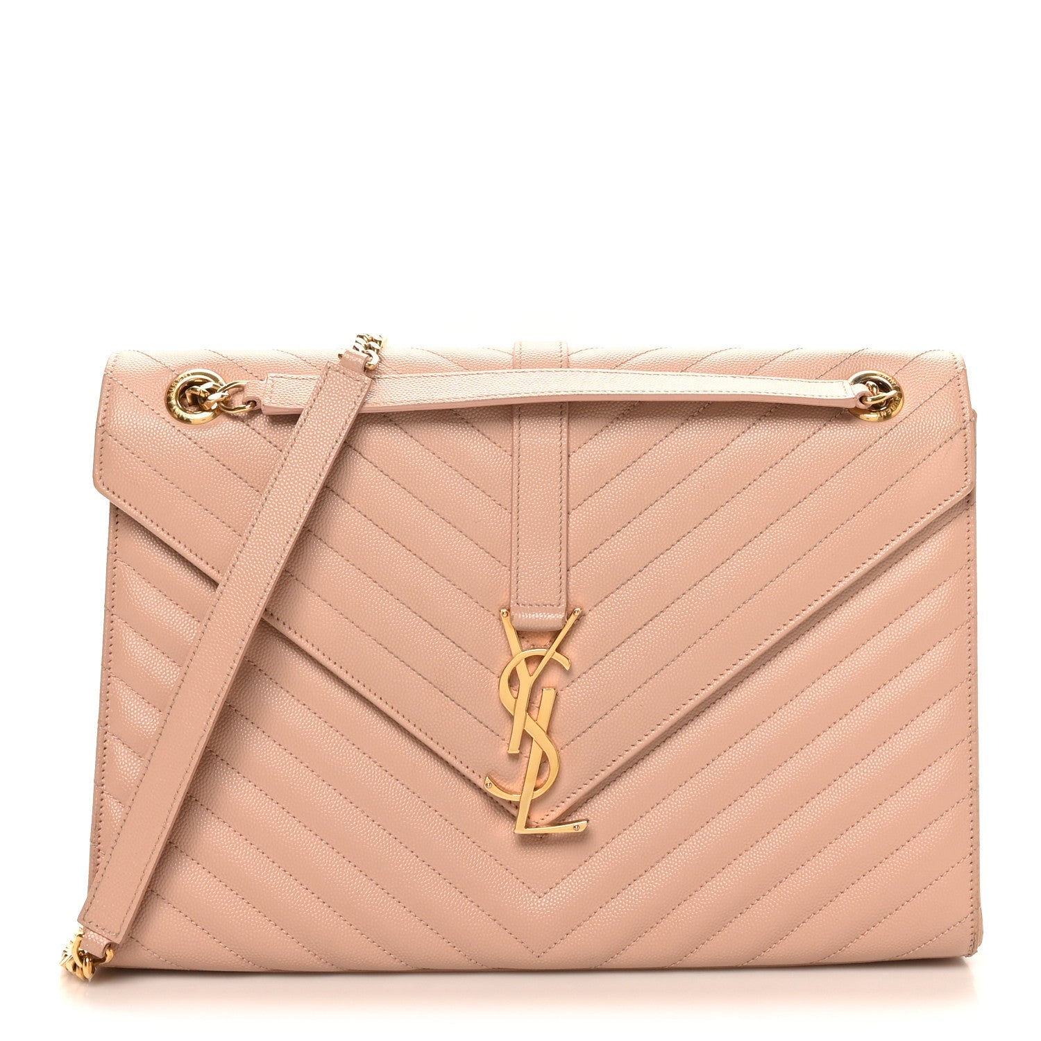 Grain De Poudre Matelasse Chevron Large Monogram Satchel Pale Pink