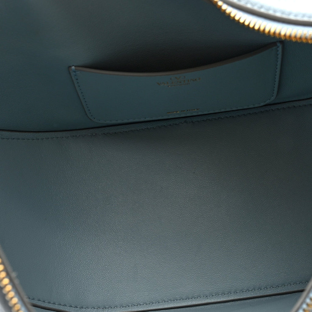 Grainy Calfskin Small Vlogo Moon Hobo Bag Blue