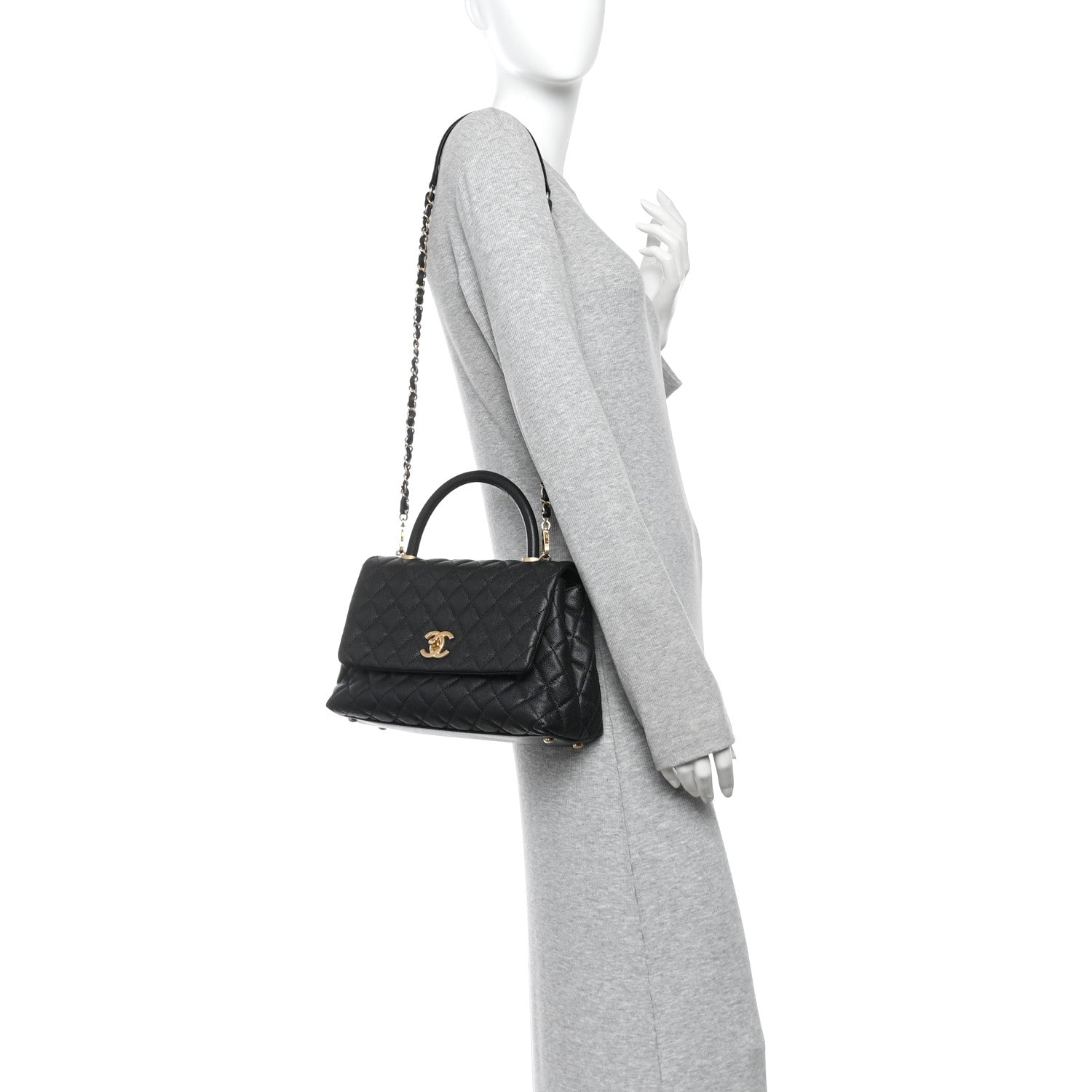 Caviar Quilted Small Coco Handle Flap Black
