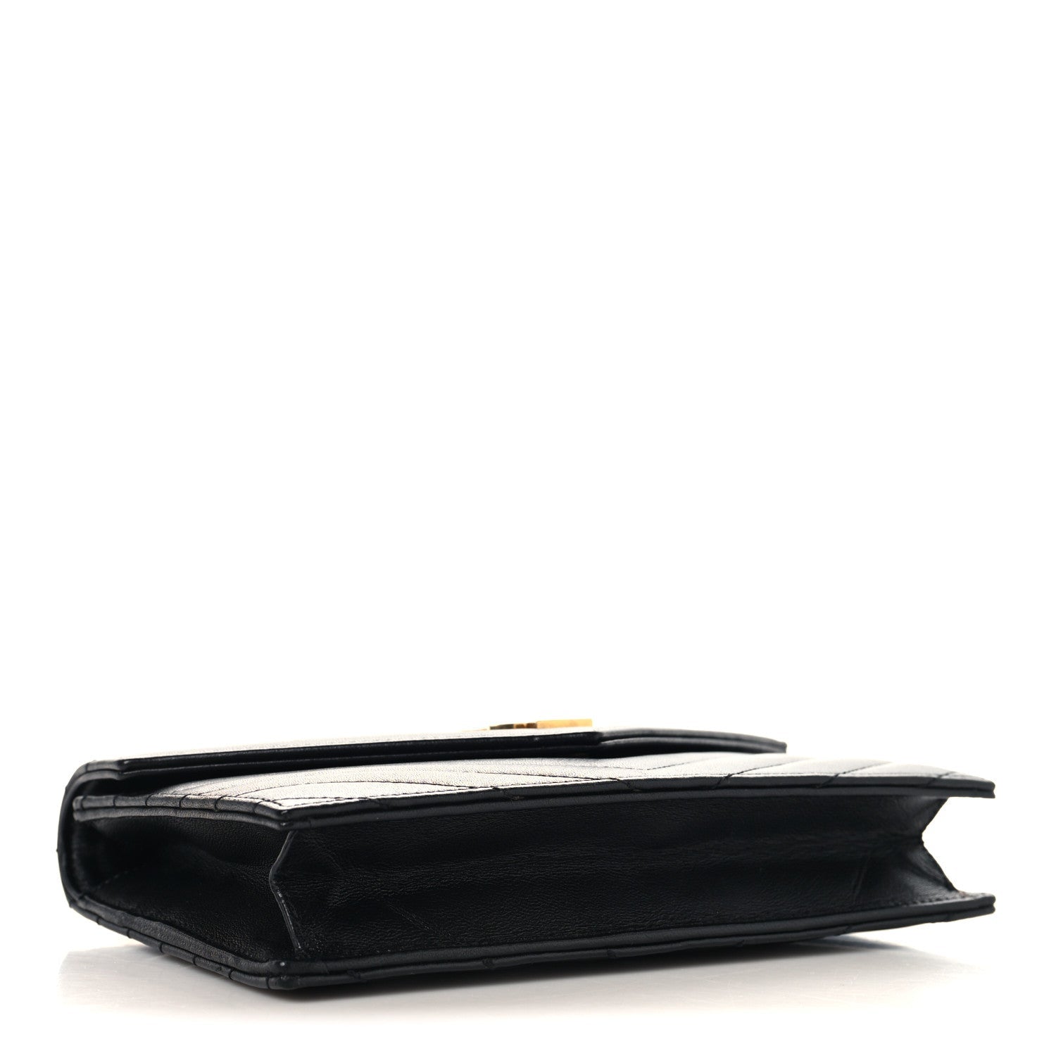 Calfskin Matelasse Chevron Monogram Envelope Chain Wallet Black