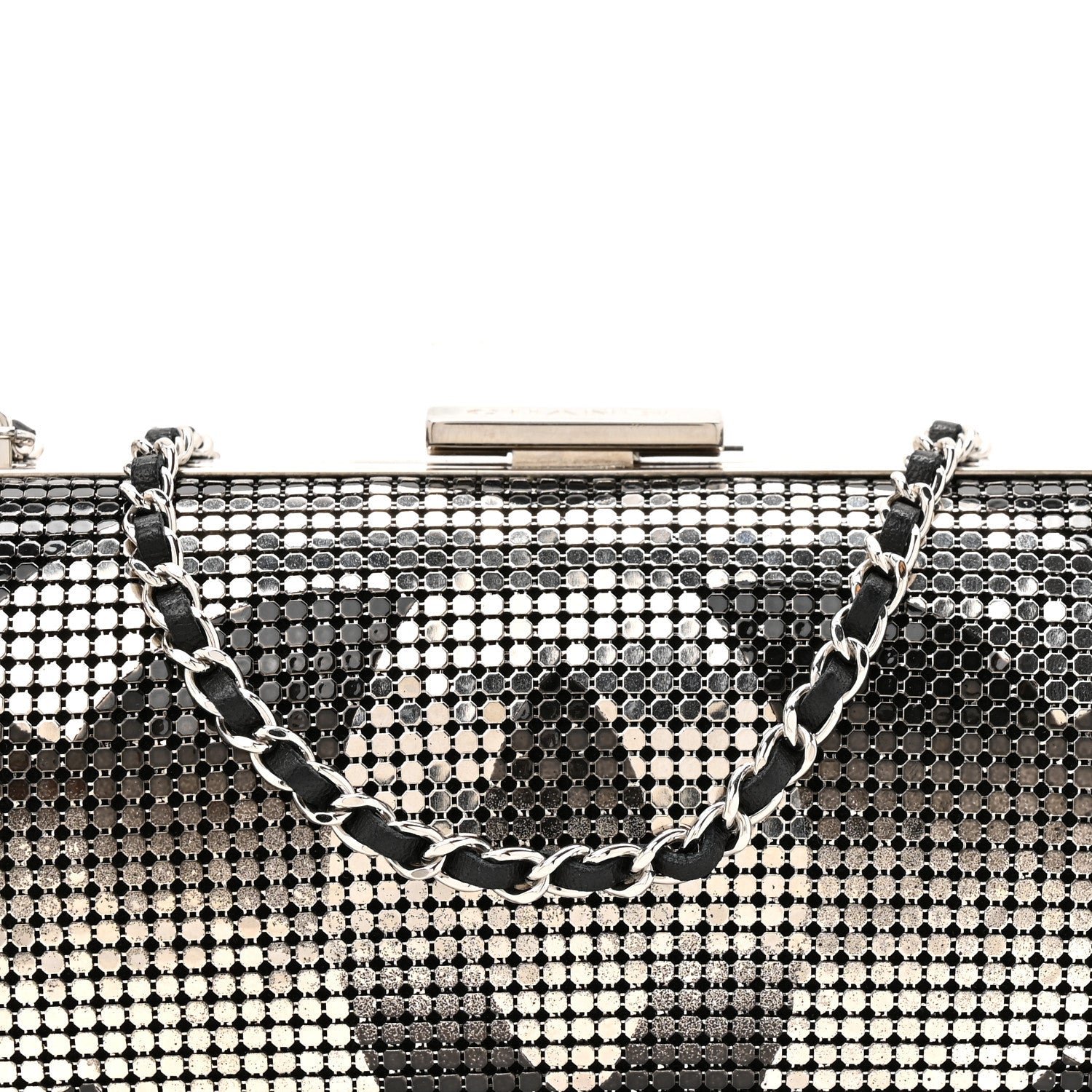 Metallic Lambskin Perforated Hollywood Clutch Silver