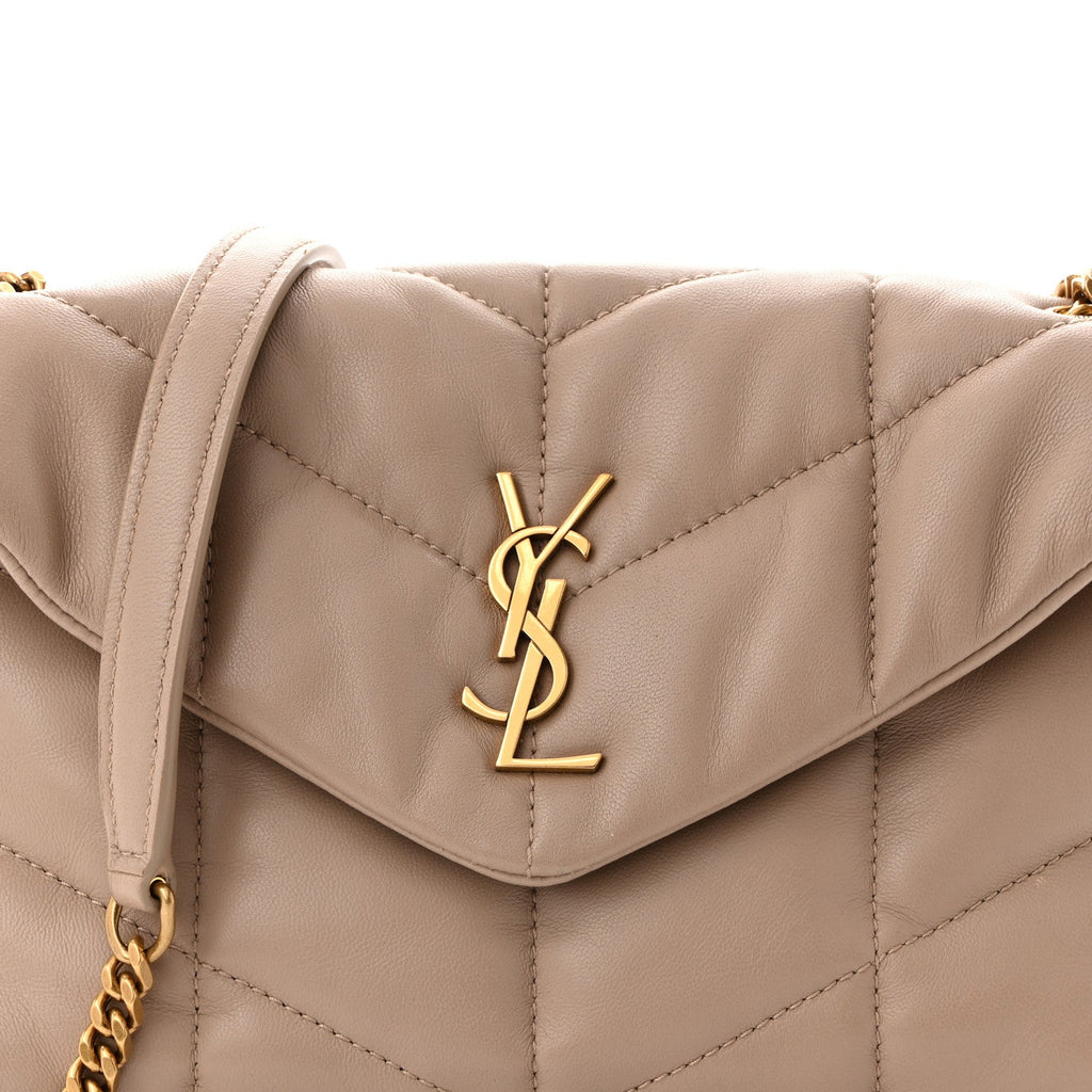 Lambskin Quilted Toy Loulou Puffer Monogram Chain Satchel Dark Beige