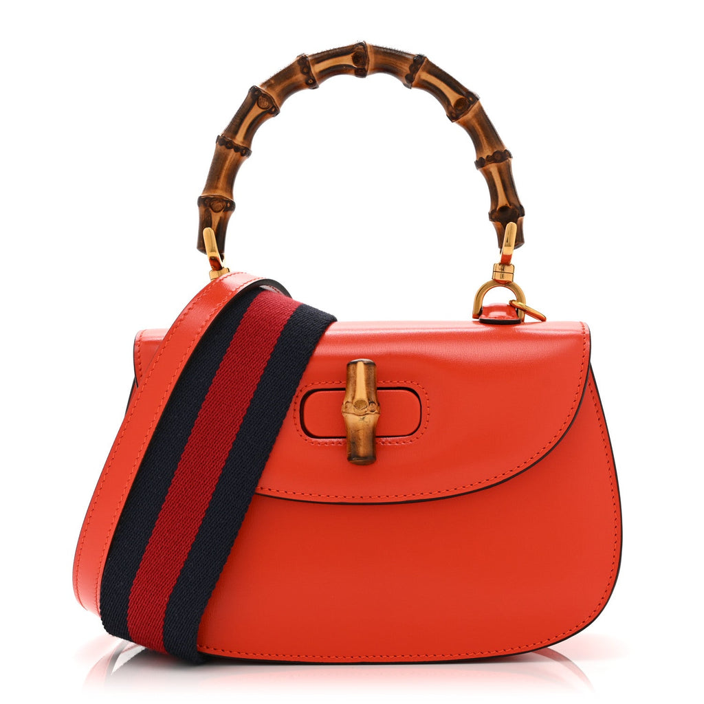 Boarded Dyana Lux Calfskin Web Small Bamboo 1947 Top Handle Bag Calypso Orange