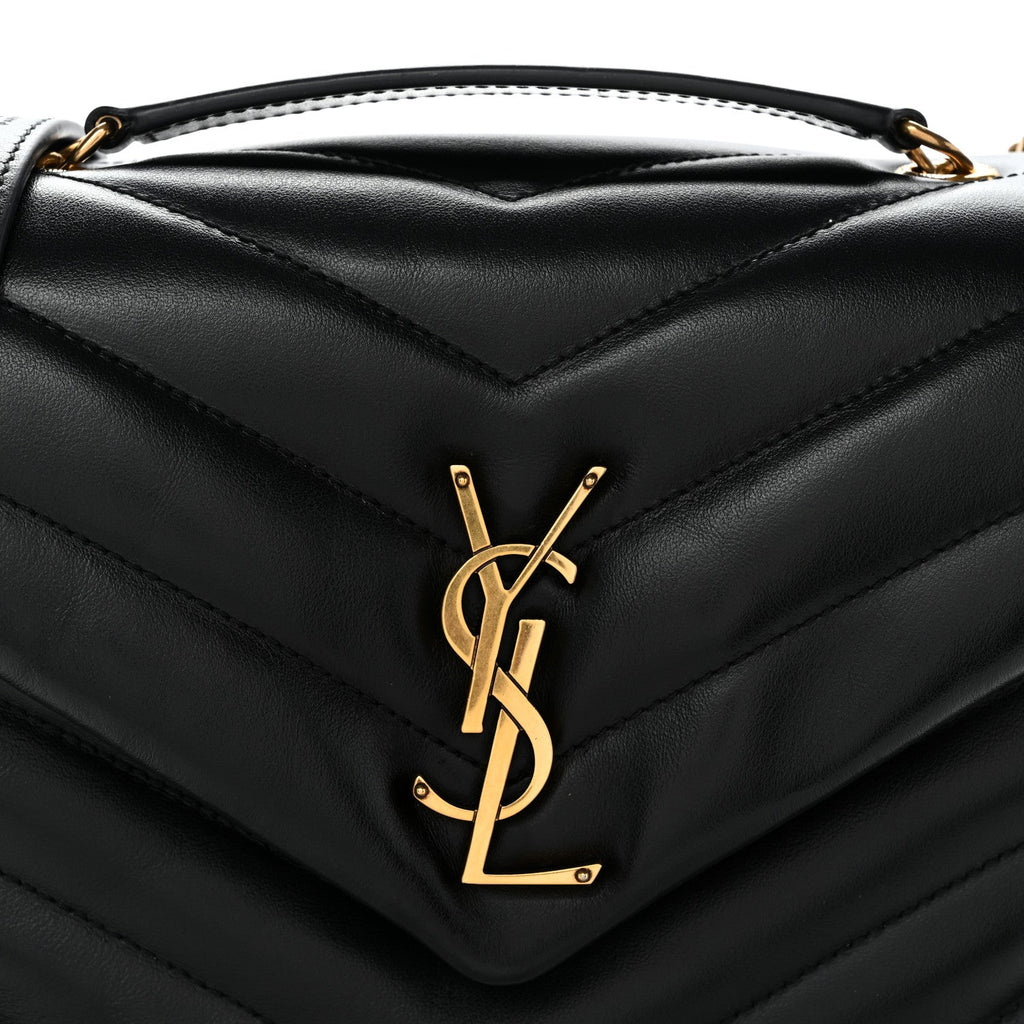 Calfskin Y Quilted Monogram Small Loulou Chain Satchel Black