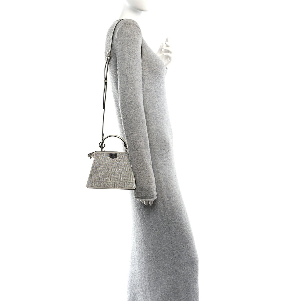 Iridescent Crystal Vitello Laminato Suede FF Petite Peekaboo I SEE U Satchel Cappuccino