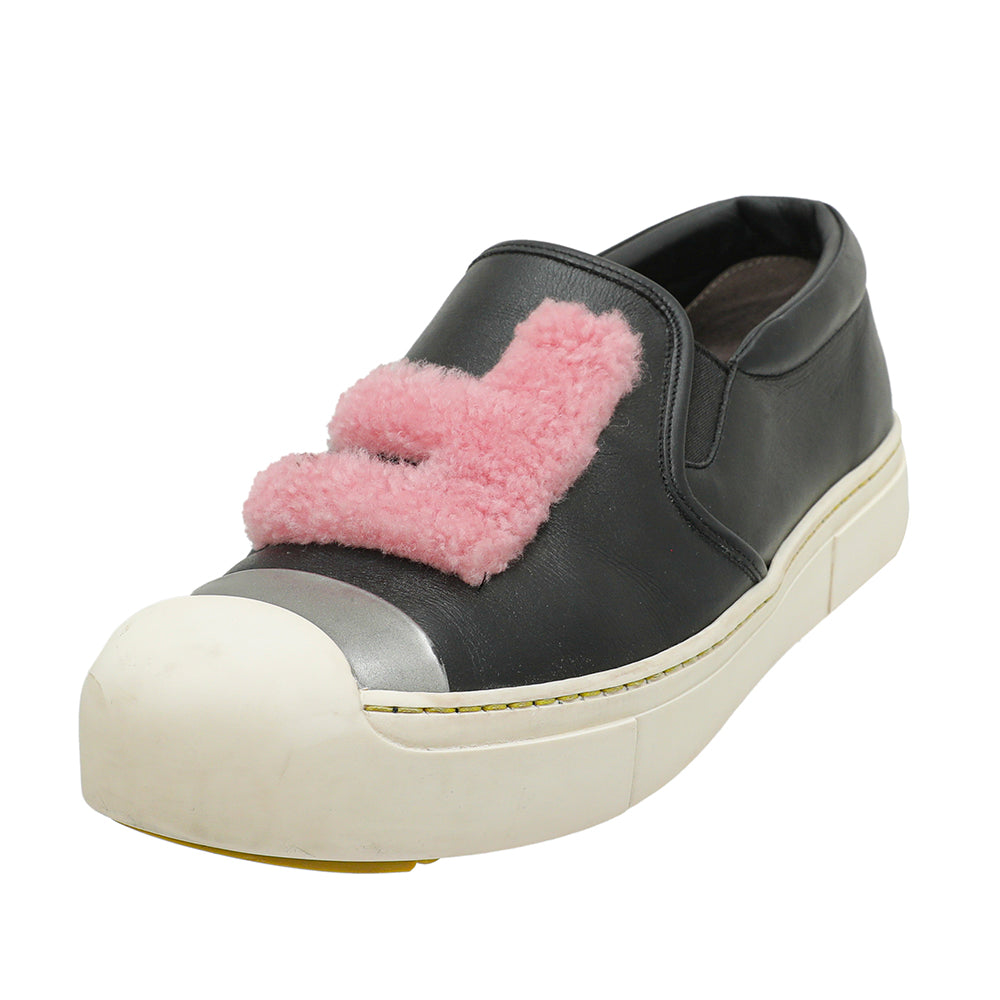 Fendi Multicolor Shearling F Slip-On Sneakers 39