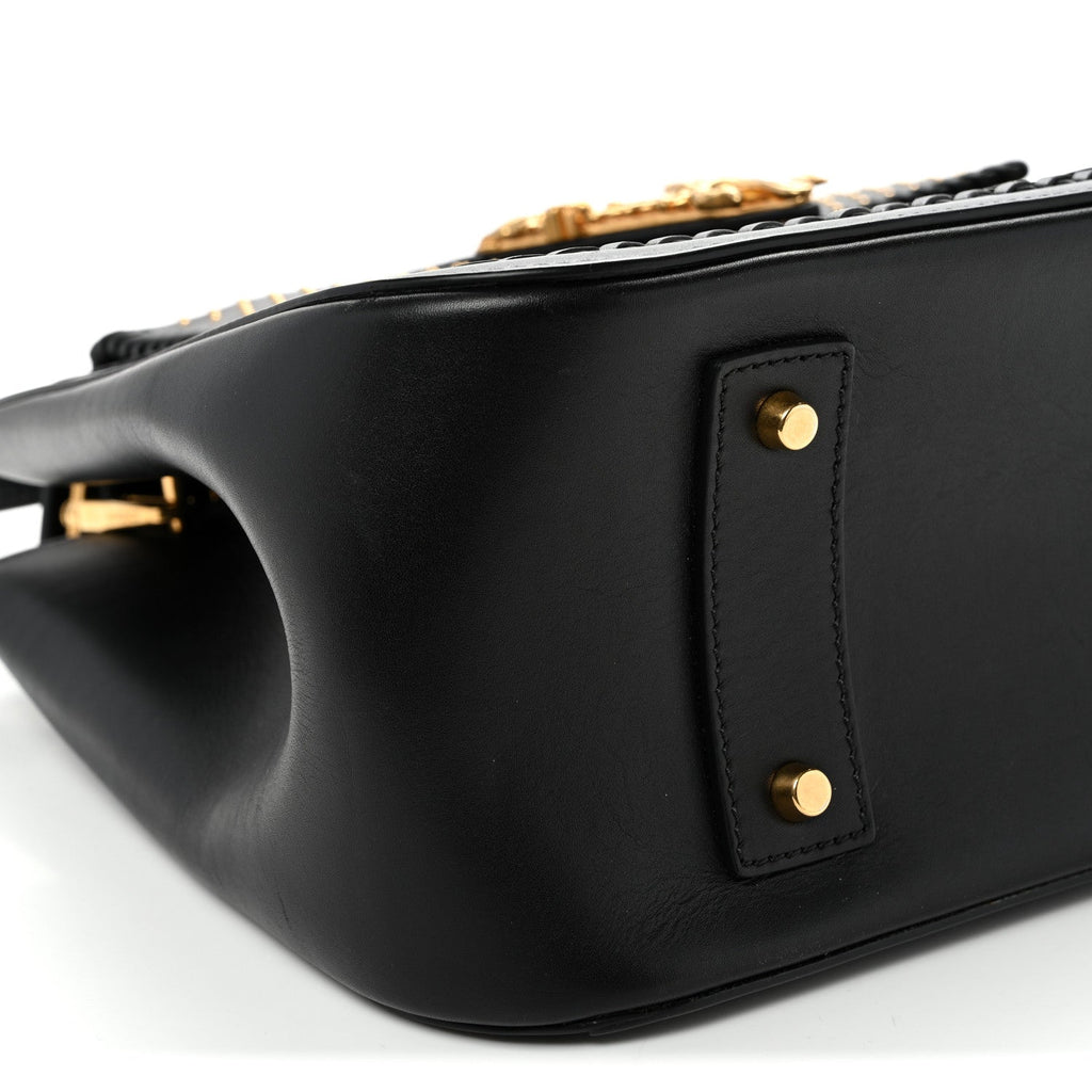 Vitello Western Studded Virtus Top Handle Shoulder Bag Black
