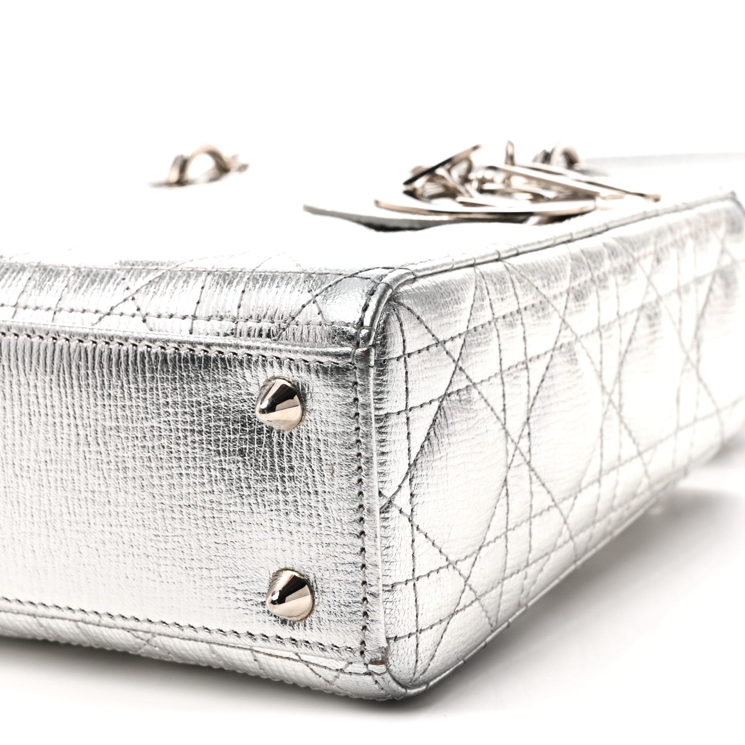 Metallic Grained Calfskin Cannage Small My ABCDior Lady Dior Silver
