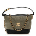 Suede Calfskin Shiny Lambskin Quilted Coco Base Hobo Clutch With Chain Khaki Black