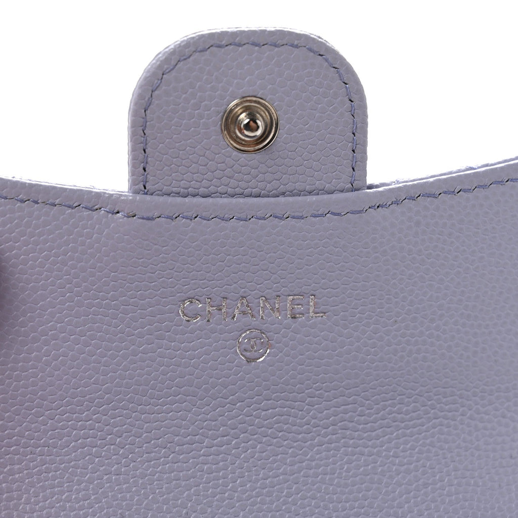 Caviar Quilted Flap Card Holder Wallet Light Purple