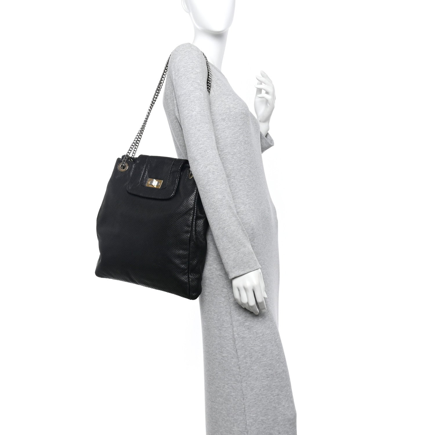 Calfskin Perforated Drill Tote Bag Black