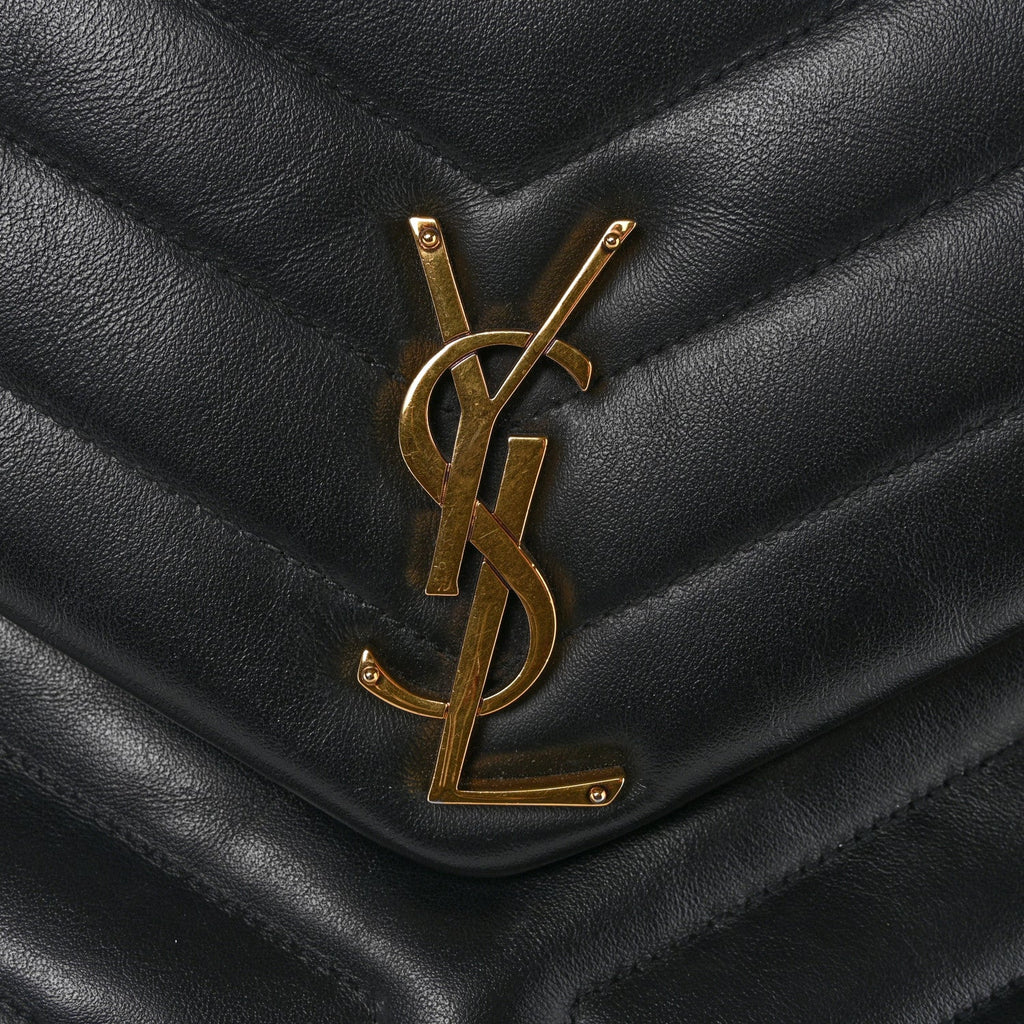 Calfskin Y Quilted Monogram Large Loulou Chain Satchel Black