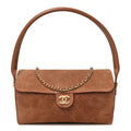 Suede Quilted Turn Around Clutch With Chain Camel