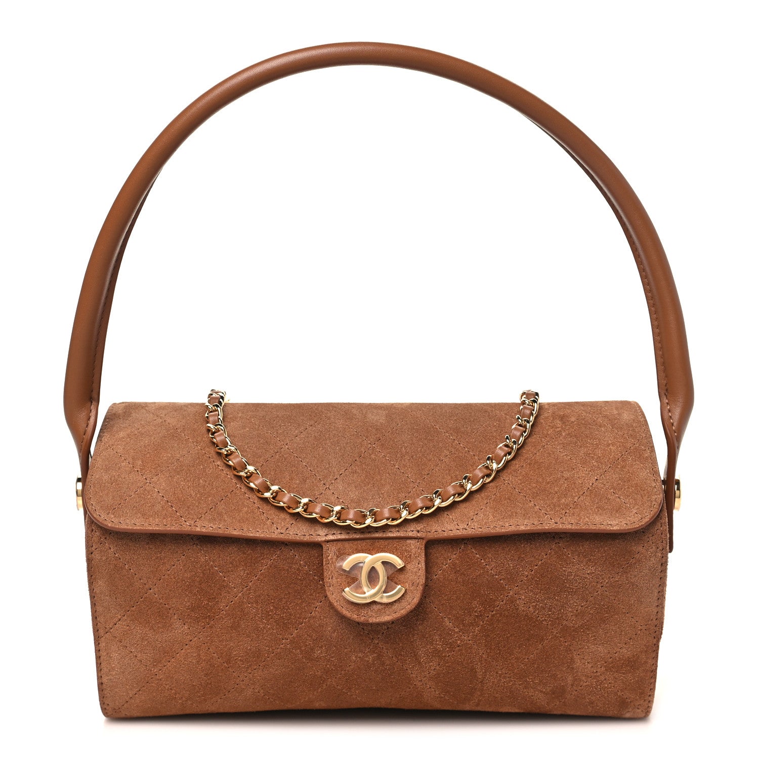 Suede Quilted Turn Around Clutch With Chain Camel