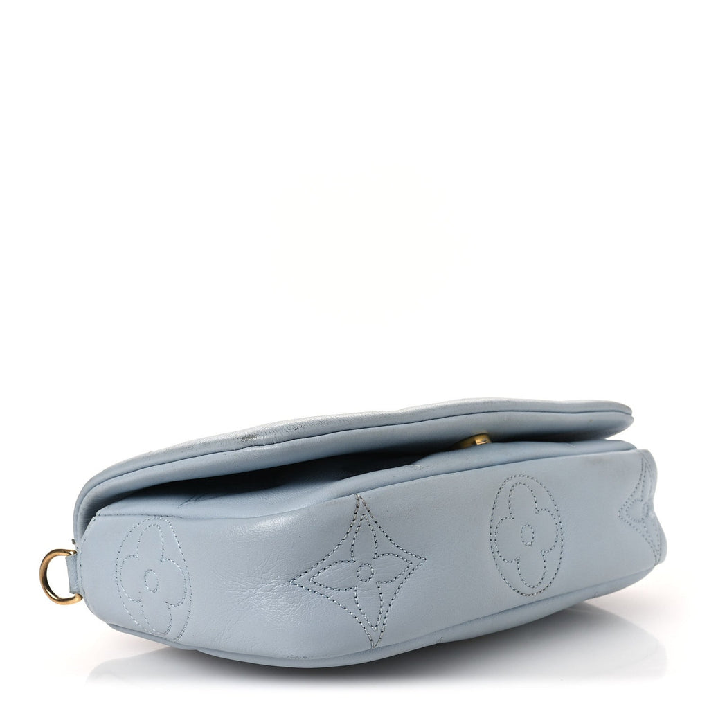 Calfskin Bubblegram Wallet On Strap Ice Blue