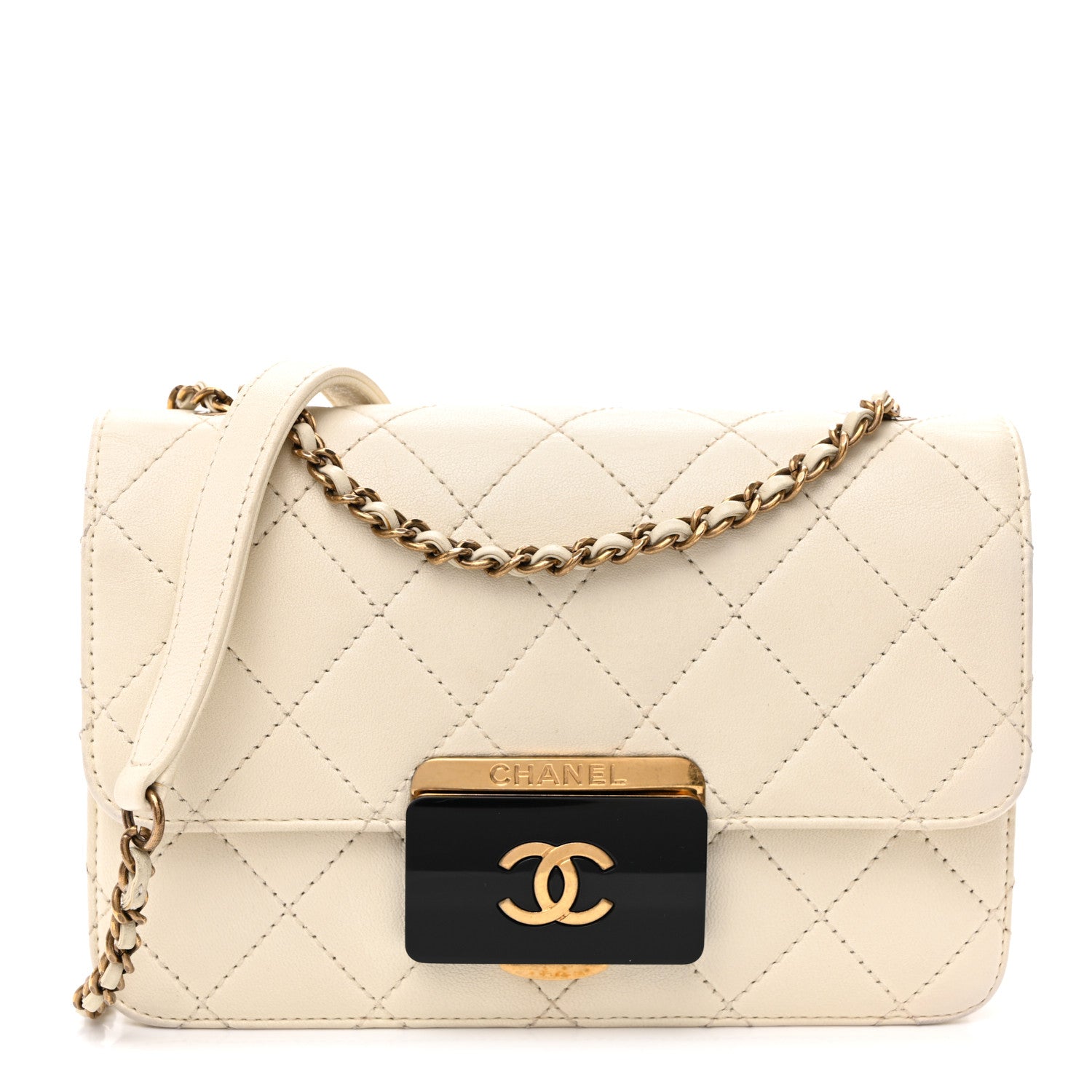 Sheepskin Quilted Mini Beauty Lock Flap White