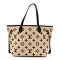 Cotton Monogram Embroidered Neverfull MM Beige Black