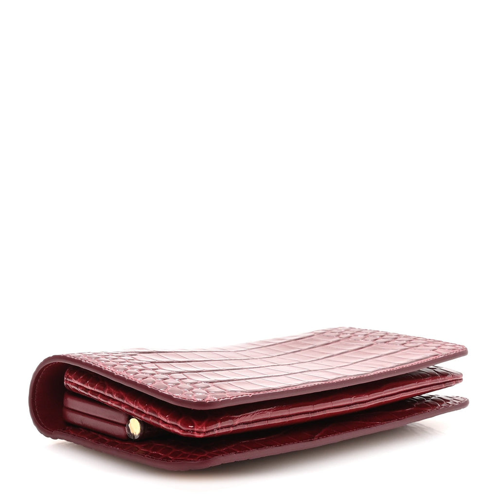 Calfskin Crocodile Embossed Clutch Burgundy