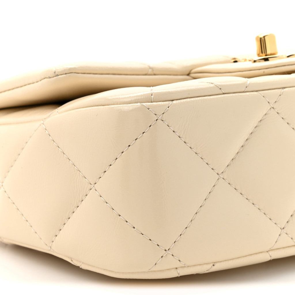 Shiny Lambskin Quilted Golden Links Top Handle Flap White