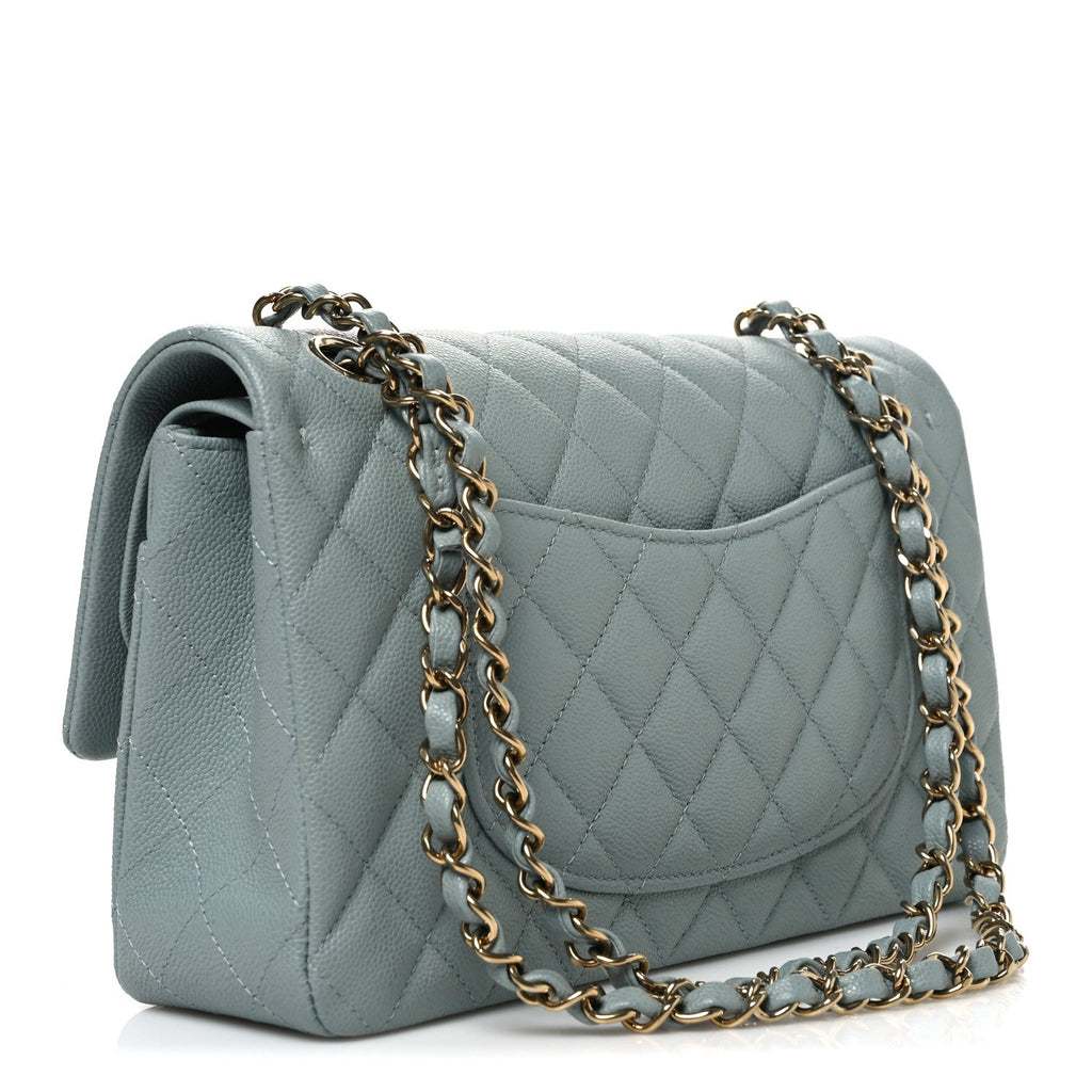 Caviar Quilted Medium Double Flap Light Green