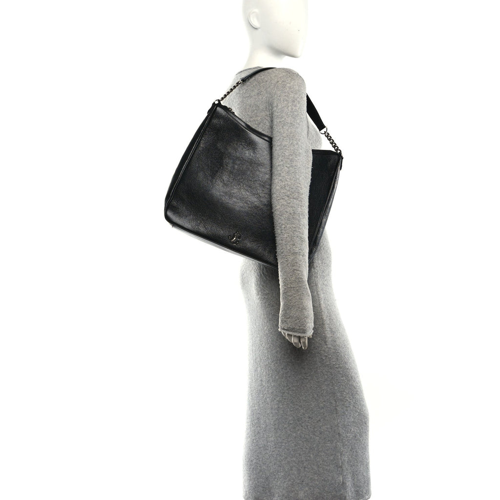 Lambskin Large JC Soft Hobo Bag Black