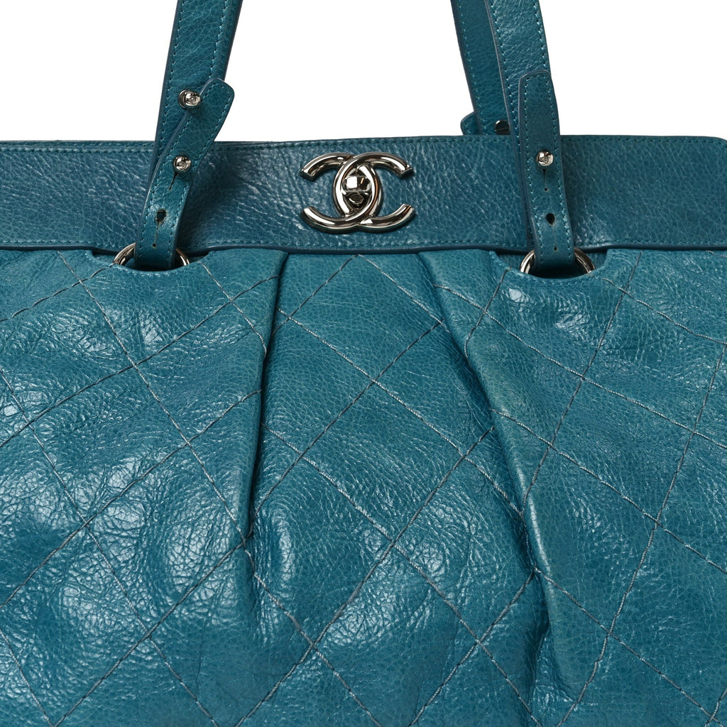 Glazed Calfskin Large On The Road Large Frame Tote Blue