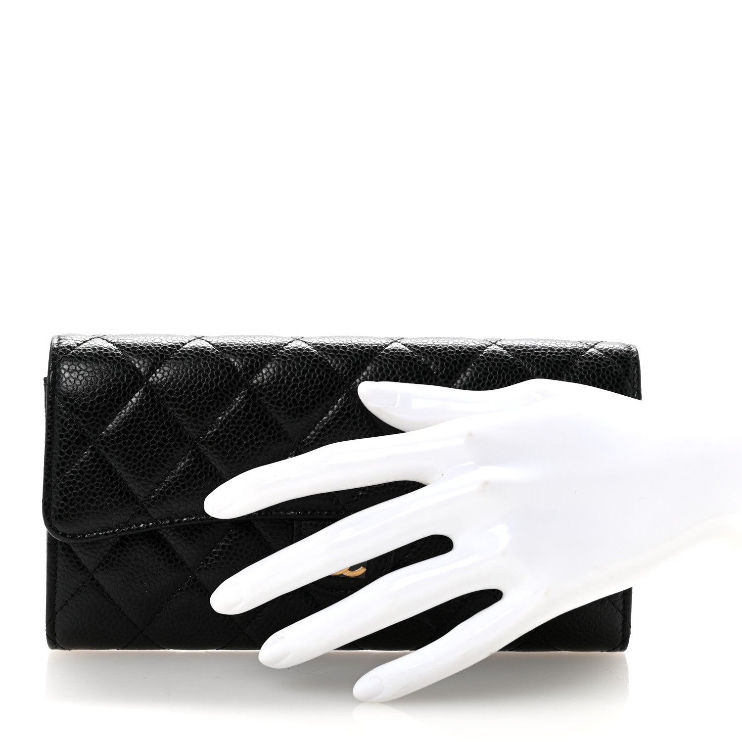 Caviar Quilted Large Gusset Flap Wallet Black