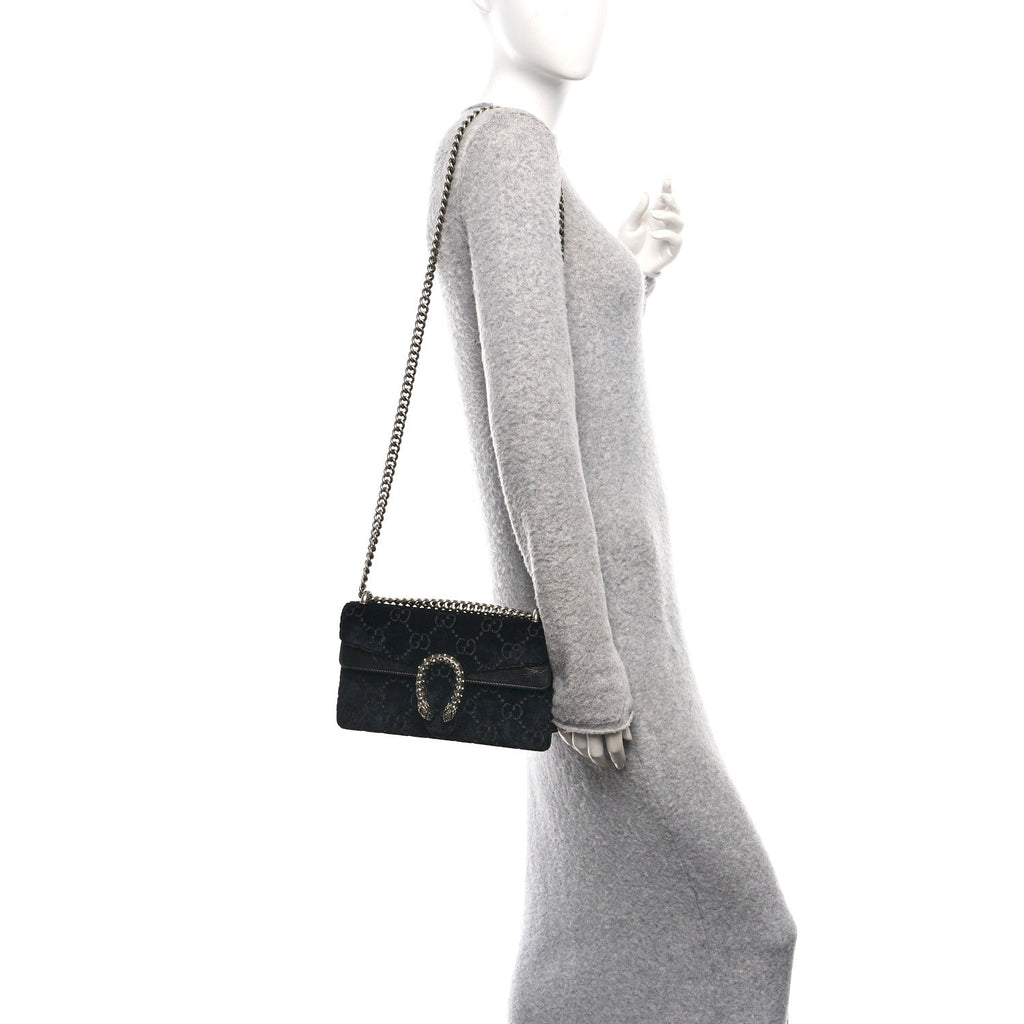 Velvet Skipper Crystal GG Monogram Small Dionysus Shoulder Bag Black Black Diamond