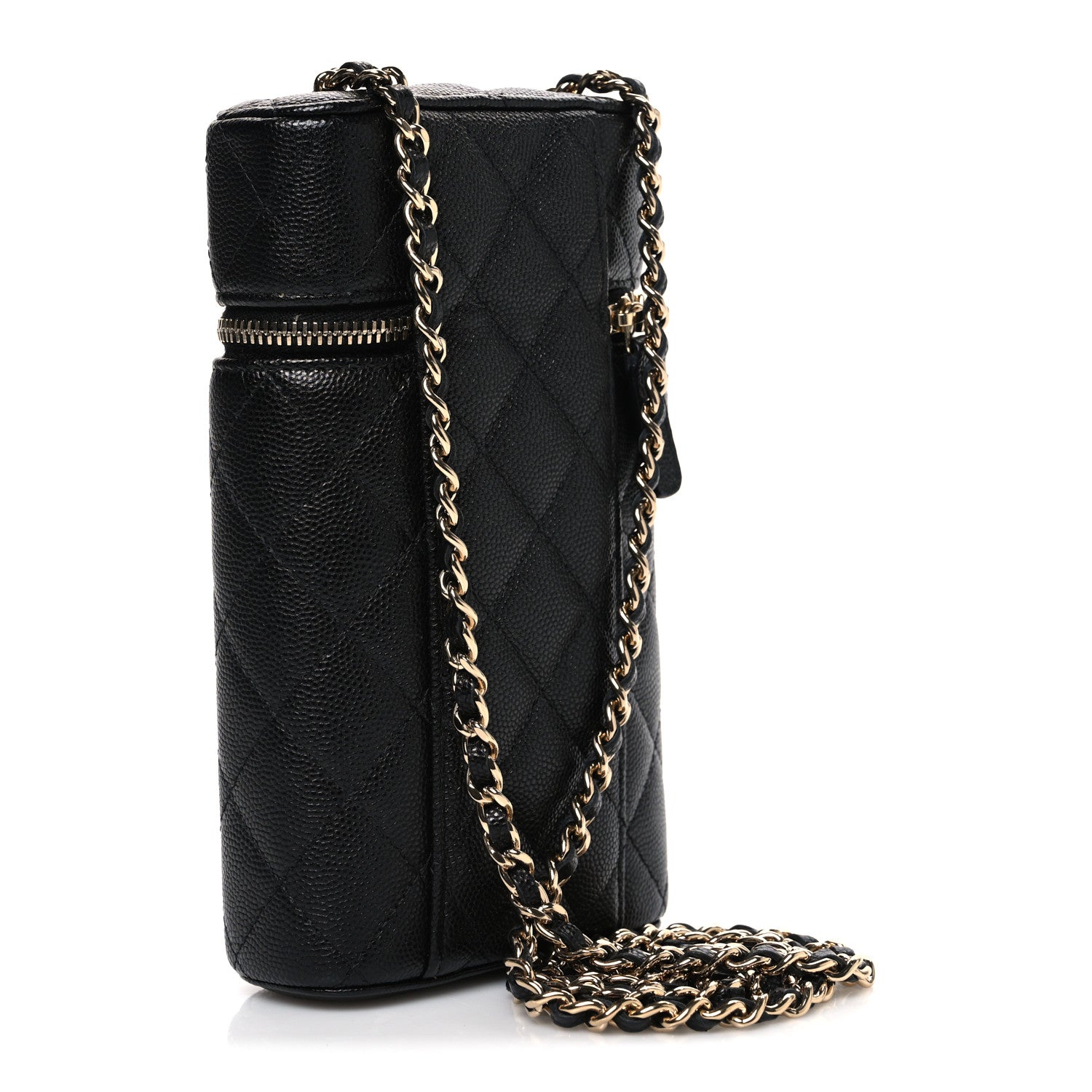 Caviar Quilted Phone Holder With Chain Black