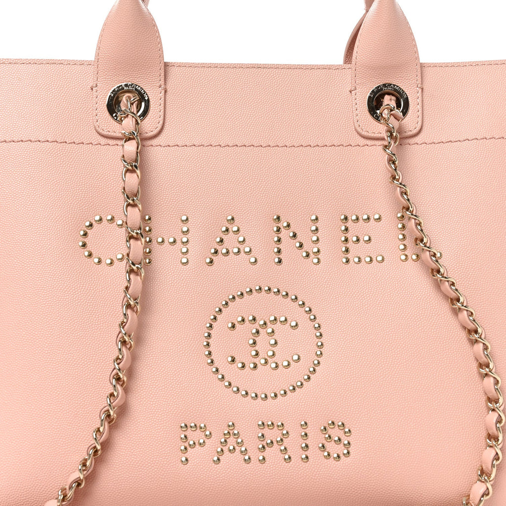 Caviar Small Studded Deauville Tote Light Pink