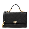 Caviar Diamond Stitched Small Top Handle Flap Black