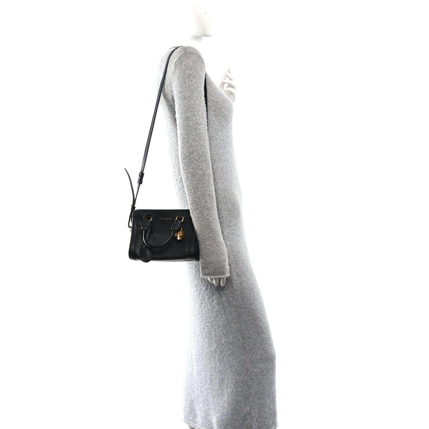 Pebbled Calfskin Mini Skull Padlock Zip Around Tote Black