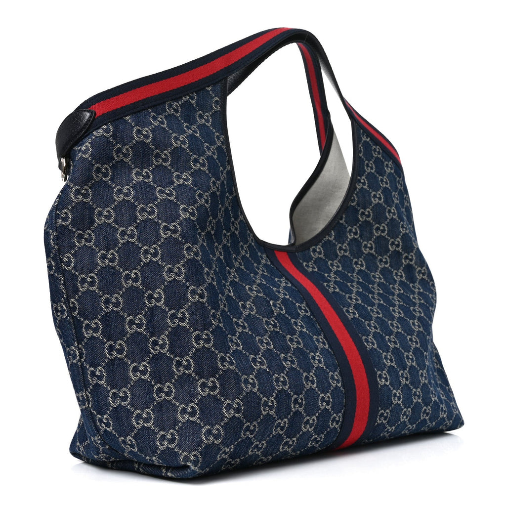 Denim GG Monogram Web Large Giglio Tote Blue