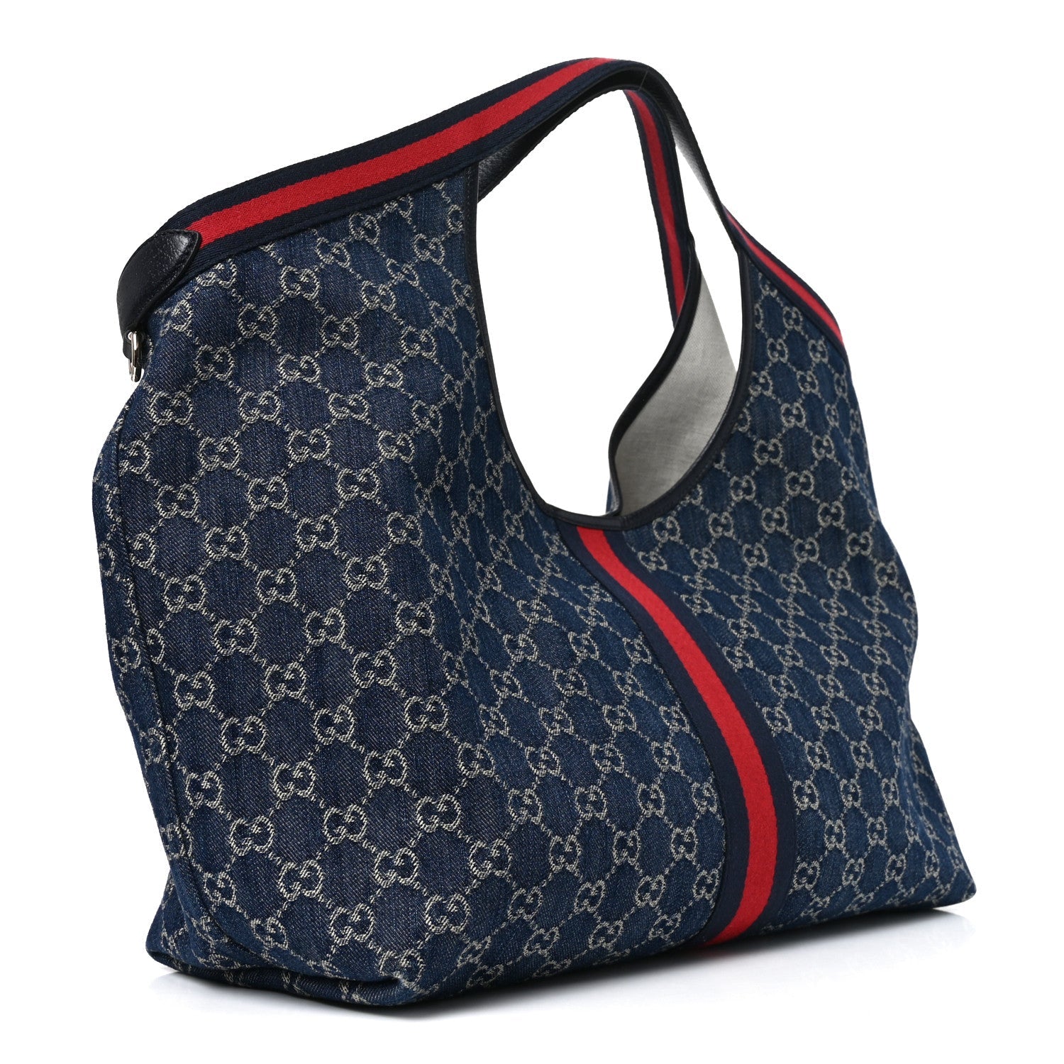 Denim GG Monogram Web Large Giglio Tote Blue