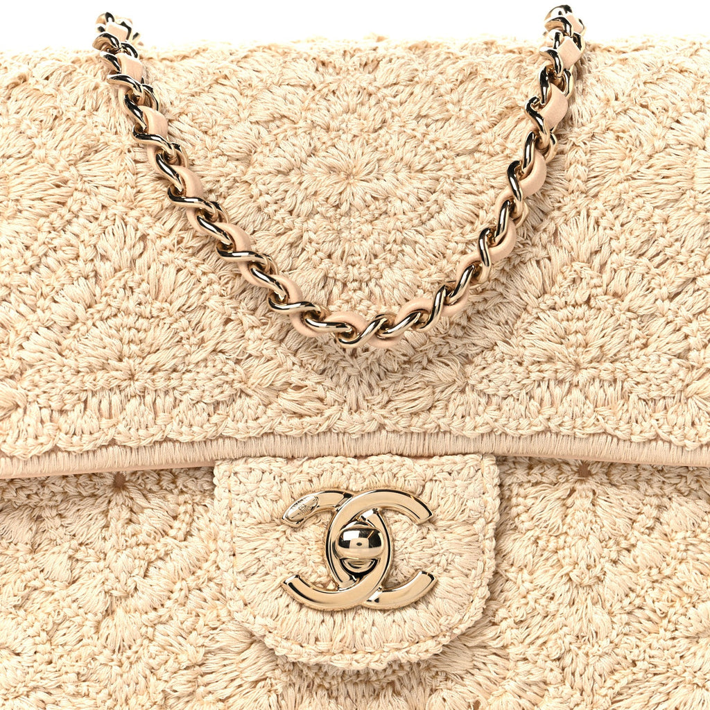 Crochet Embroidered Mini Rectangular Flap Beige