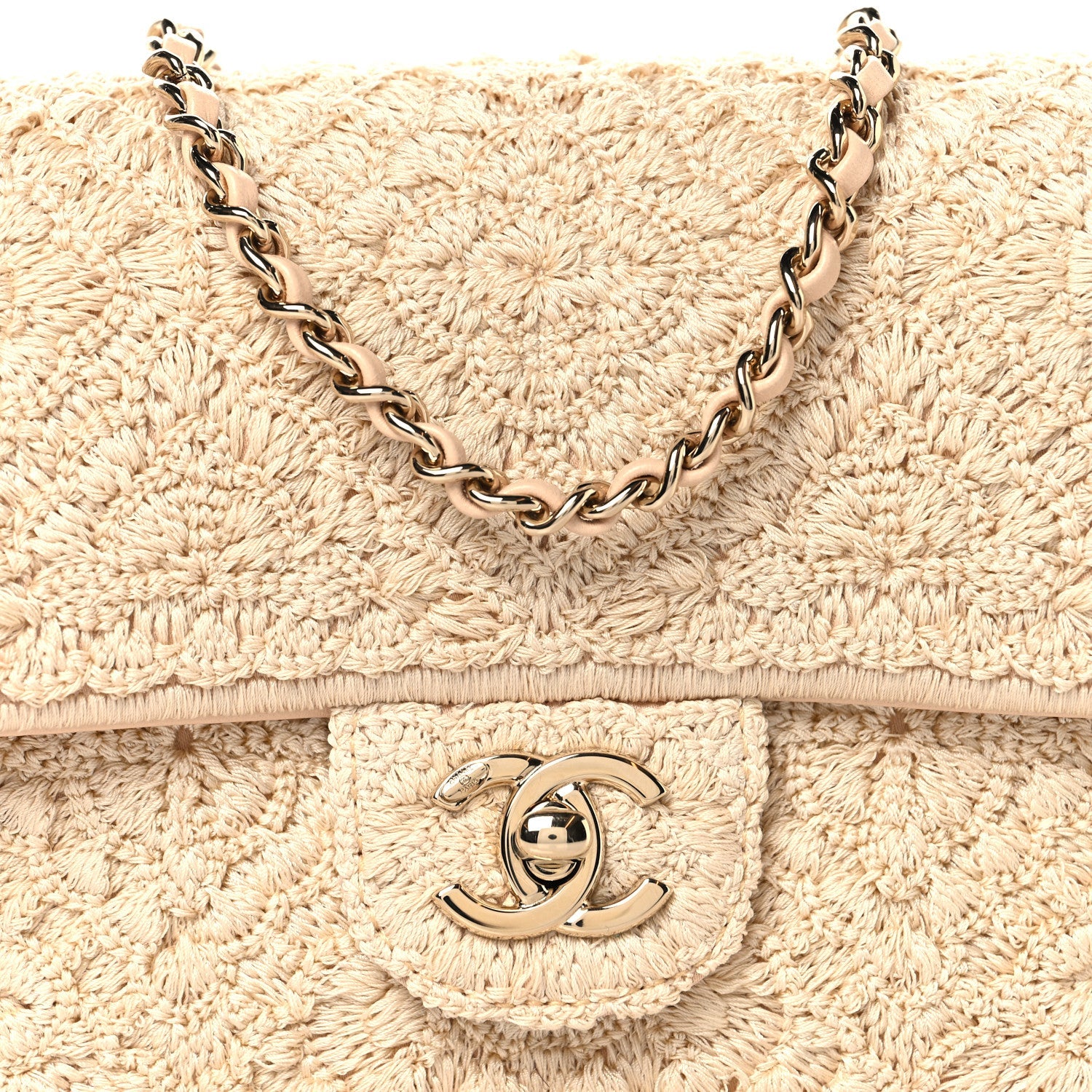 Crochet Embroidered Mini Rectangular Flap Beige